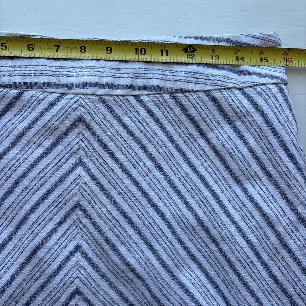 Women M Chevron Striped Skirt White Navy Linen Blend A-Line Coastal Nautical - Picture 5 of 7